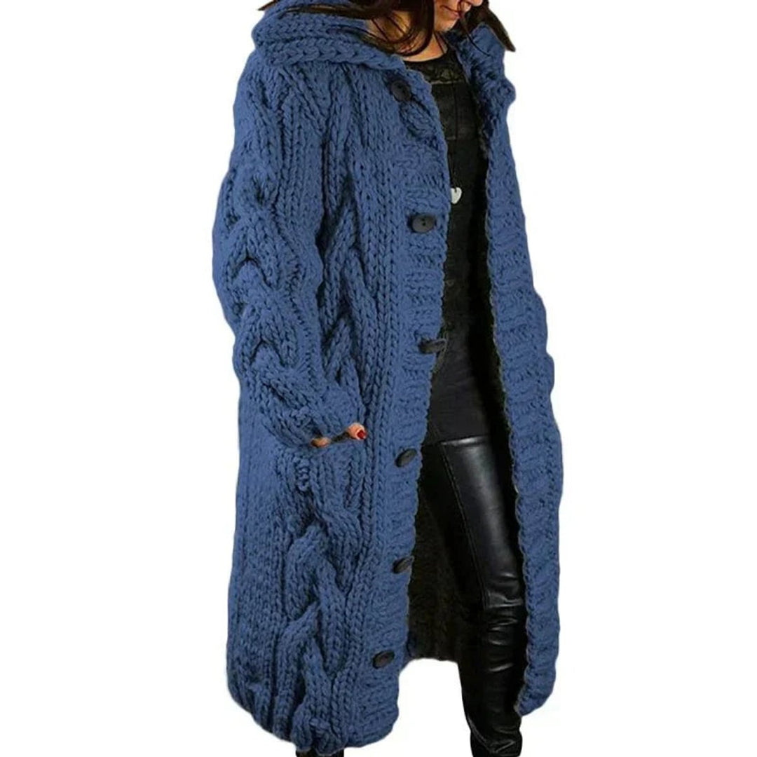 Women's Chunky Cable-Knit Button-Front Long Cardigan
