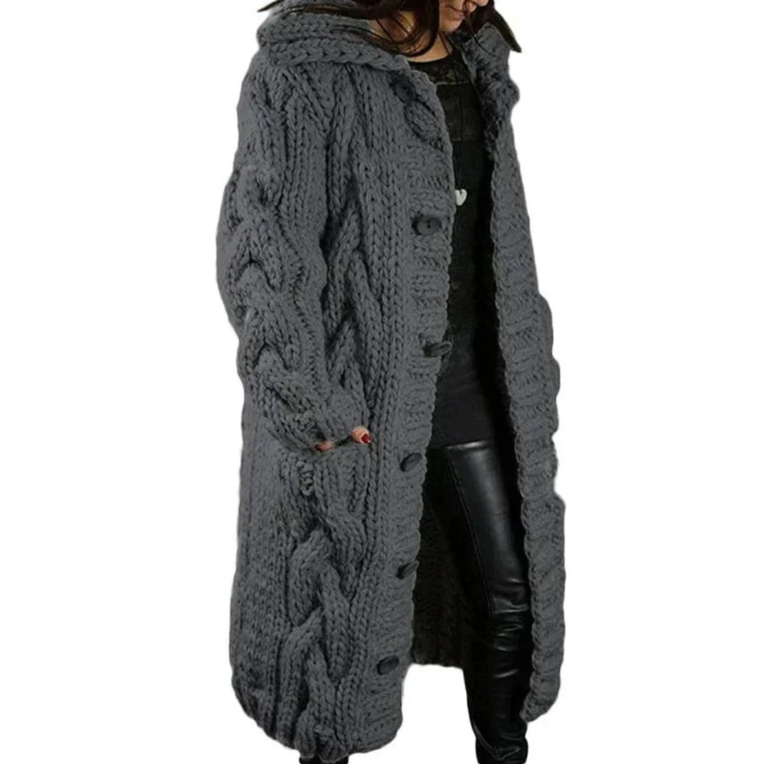 Women's Chunky Cable-Knit Button-Front Long Cardigan