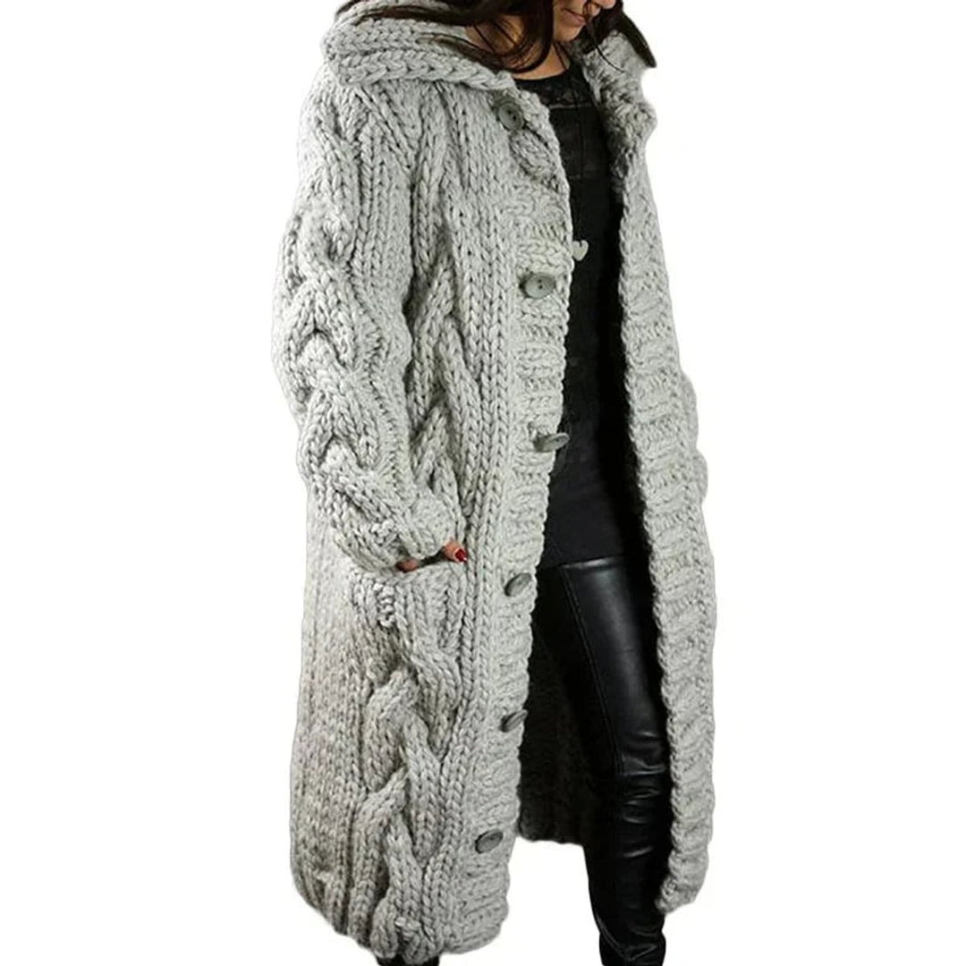 Women's Chunky Cable-Knit Button-Front Long Cardigan