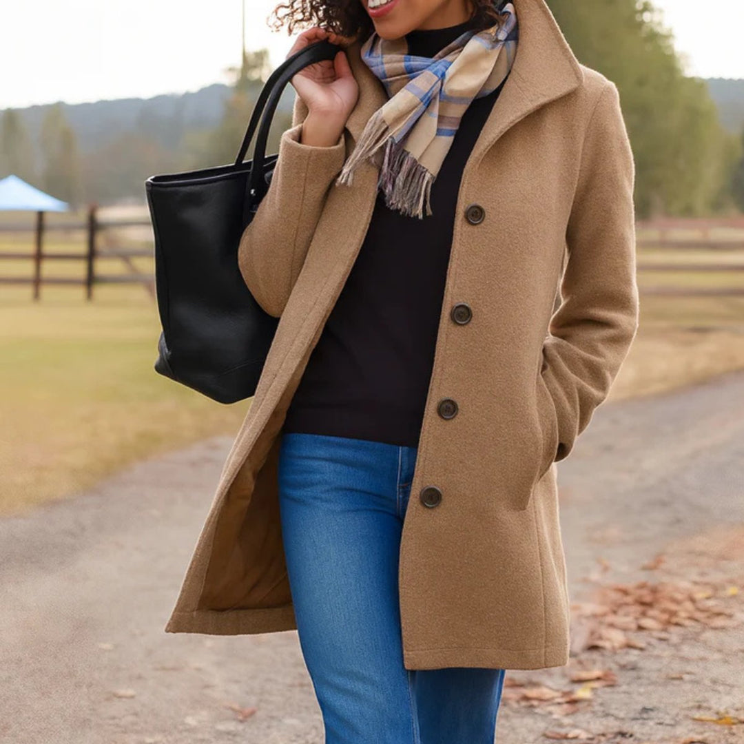 Women's Classic Button-Front Long Wool-Blend Winter Coat