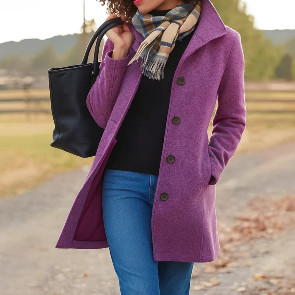 Women's Classic Button-Front Long Wool-Blend Winter Coat