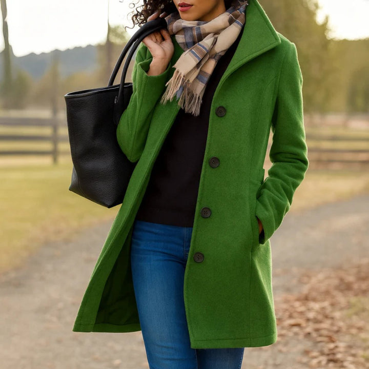 Women's Classic Button-Front Long Wool-Blend Winter Coat