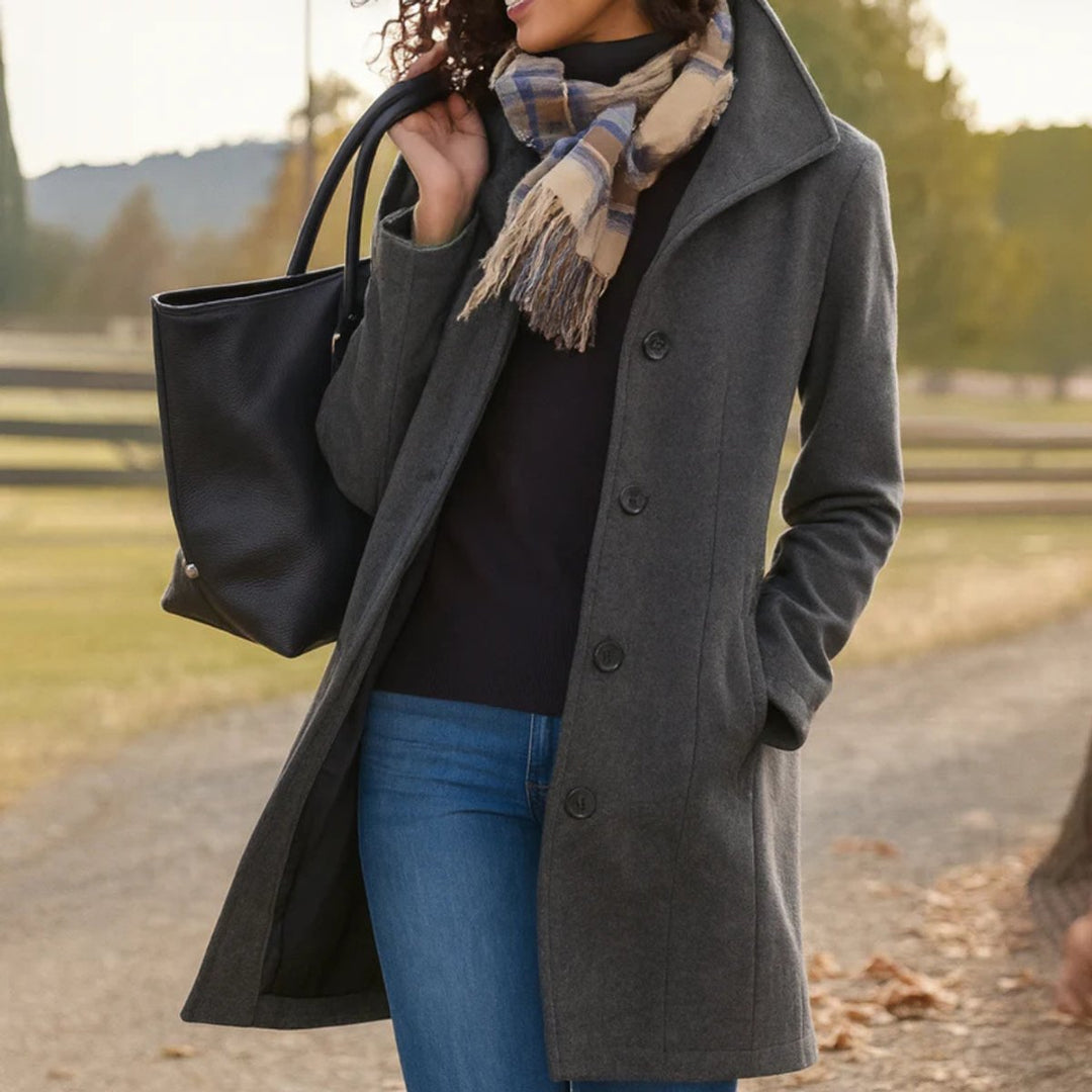 Women's Classic Button-Front Long Wool-Blend Winter Coat