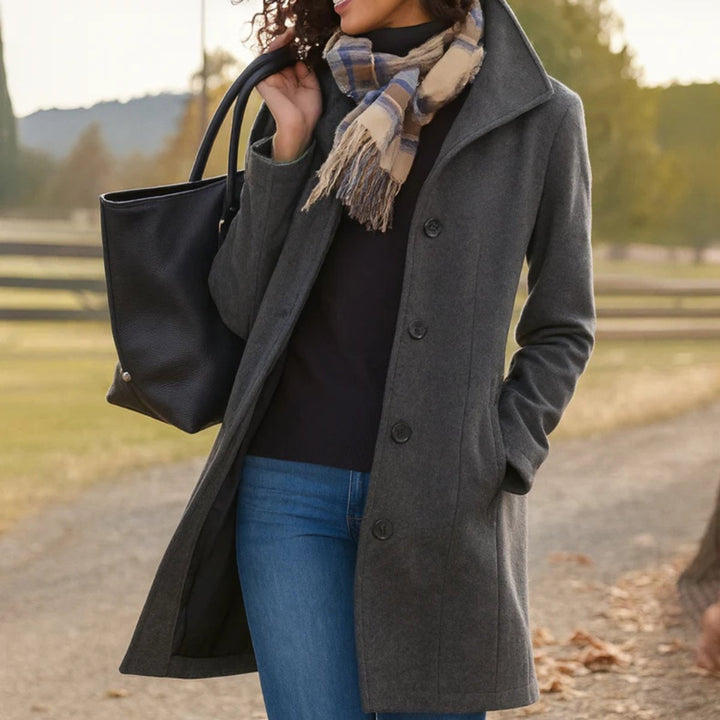 Women's Classic Button-Front Long Wool-Blend Winter Coat