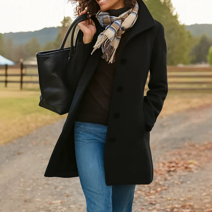 Women's Classic Button-Front Long Wool-Blend Winter Coat