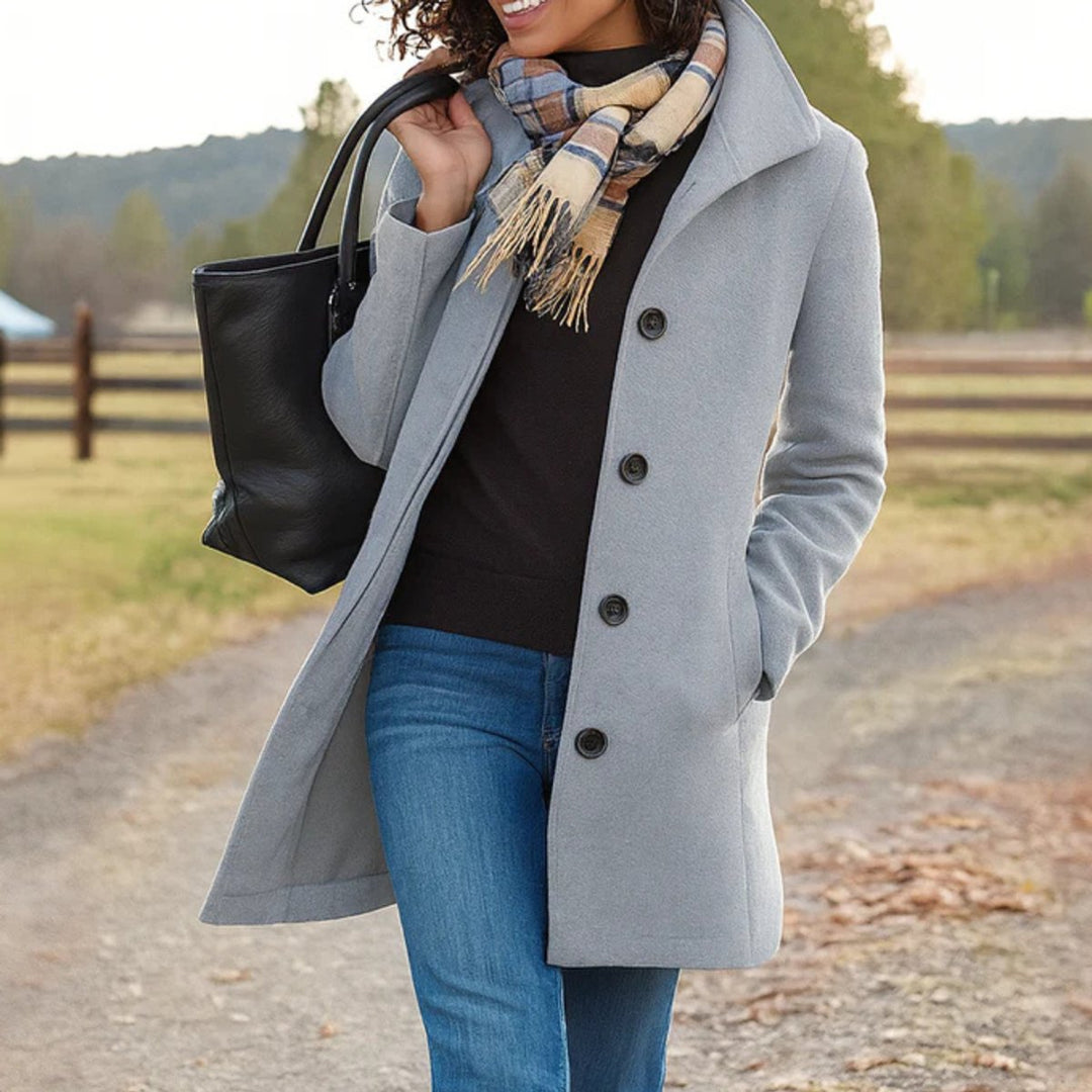 Women's Classic Button-Front Long Wool-Blend Winter Coat