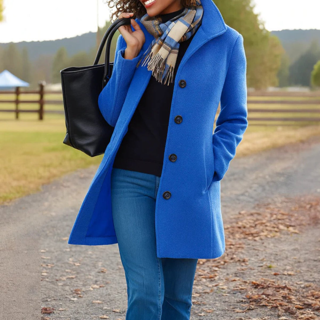 Women's Classic Button-Front Long Wool-Blend Winter Coat