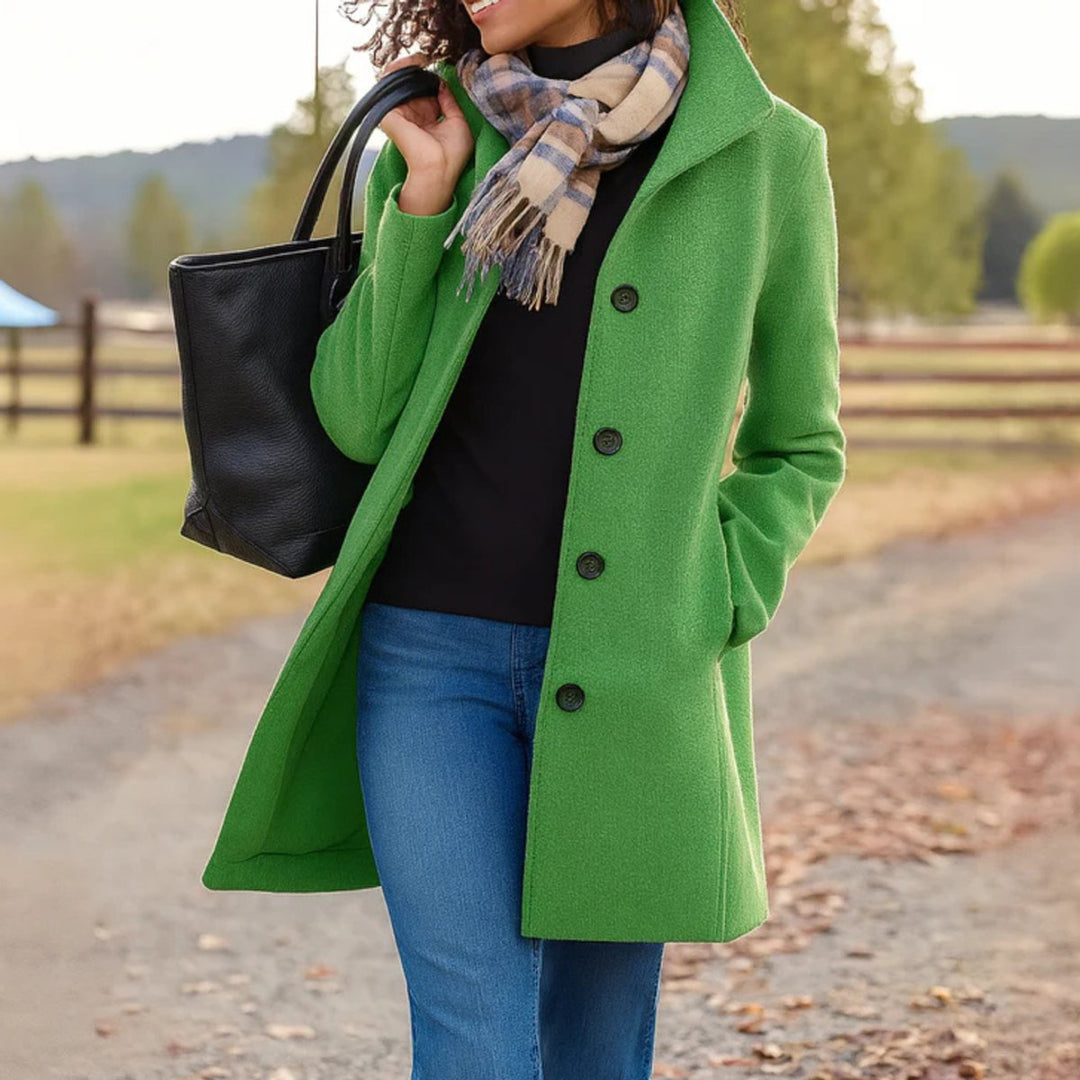 Women's Classic Button-Front Long Wool-Blend Winter Coat