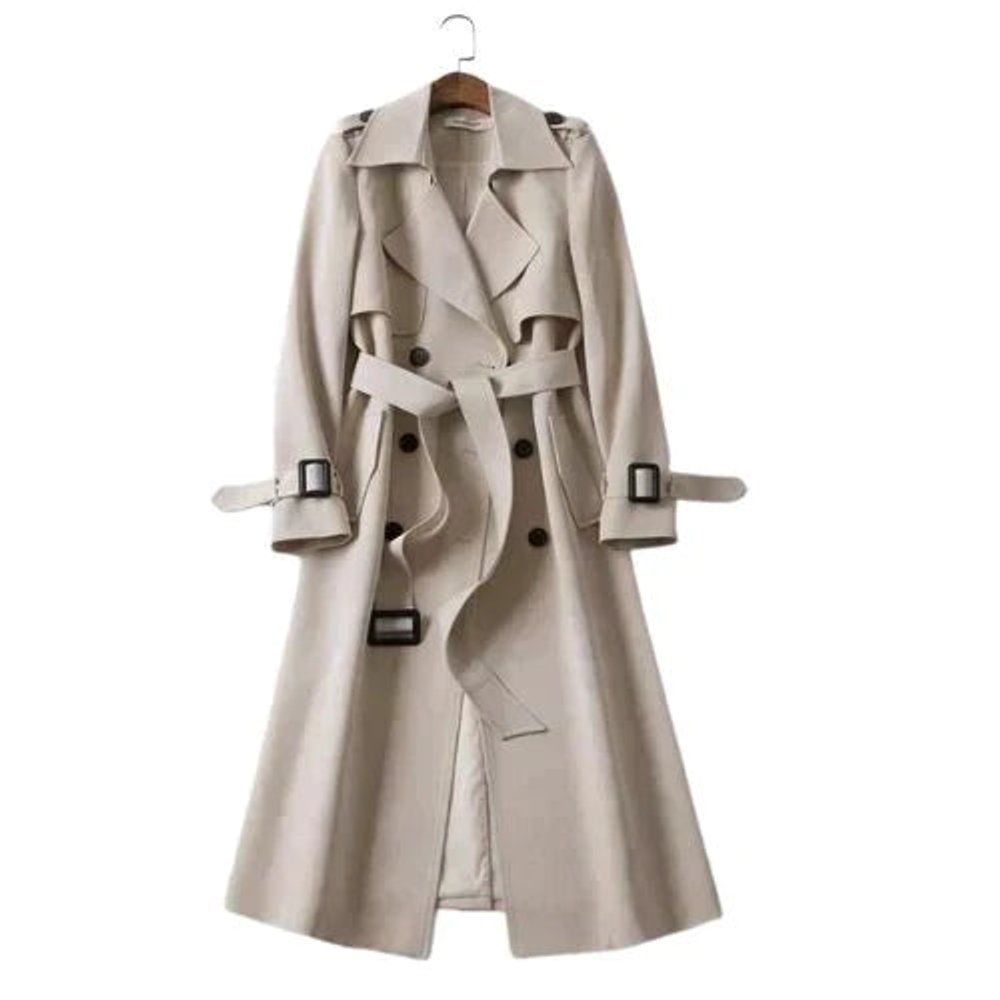 Women's Classic Double-Breasted Belted Long Trench Coat