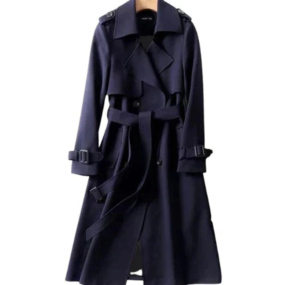 Women's Classic Double-Breasted Belted Long Trench Coat