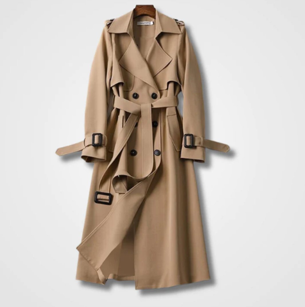 Women's Classic Double-Breasted Belted Long Trench Coat
