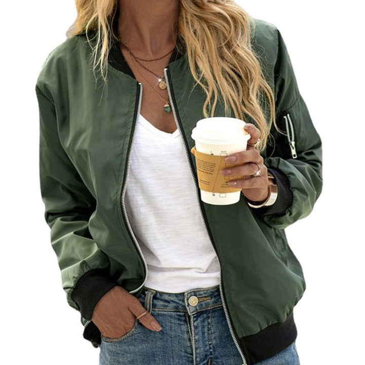 Women's Classic Zip-Up Bomber Jacket Elastic Cuff