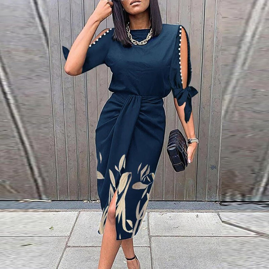 Women's Cold-Shoulder Long-Sleeve Glitter Fall Midi Dress