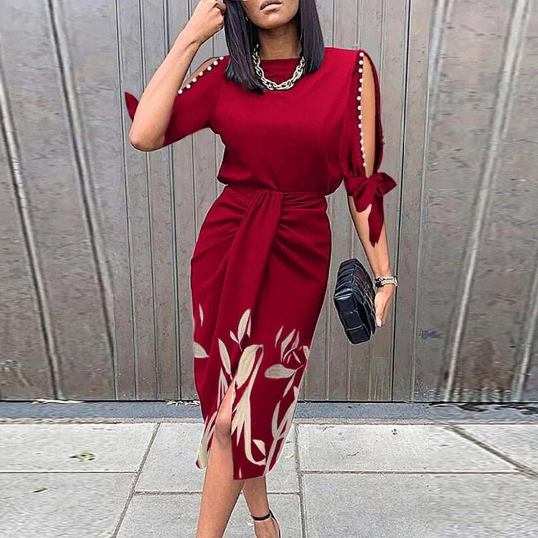 Women's Cold-Shoulder Long-Sleeve Glitter Fall Midi Dress