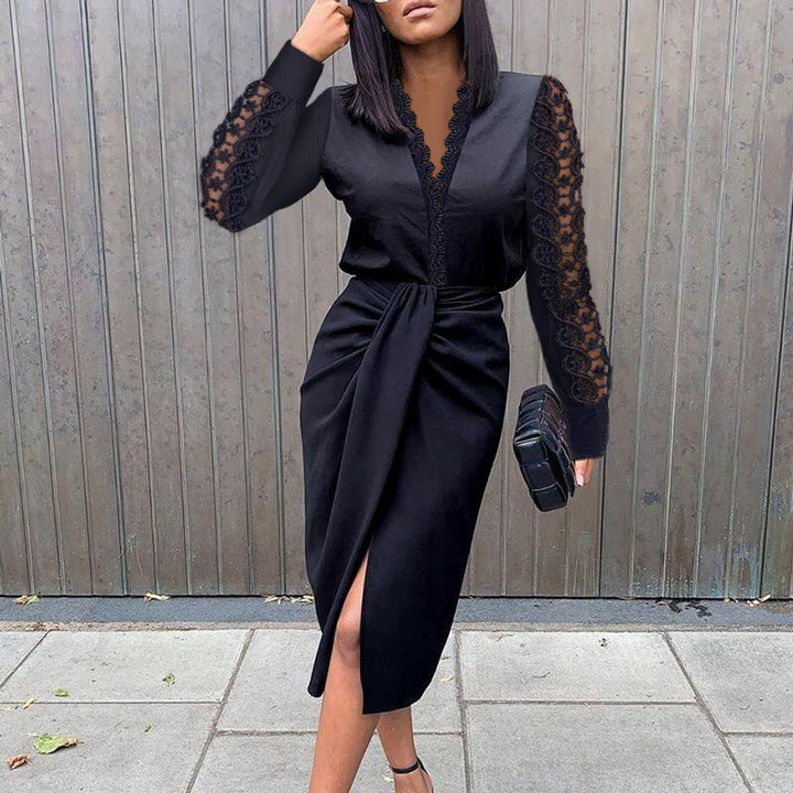 Women's Cold-Shoulder Long-Sleeve Glitter Fall Midi Dress