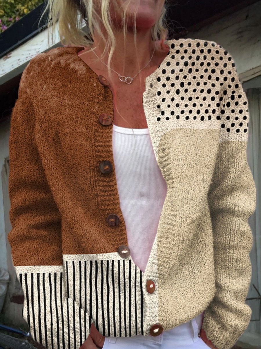 Women's Color Block Button-Front Knit Cardigan Sweater