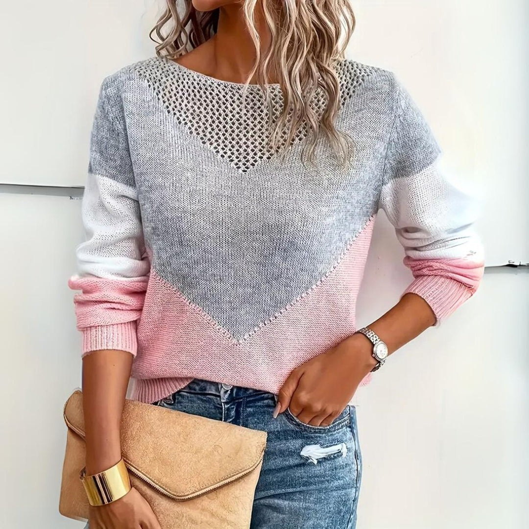 Women's Color Block Hollow-Out Relaxed-Fit Knit Pullover Sweater