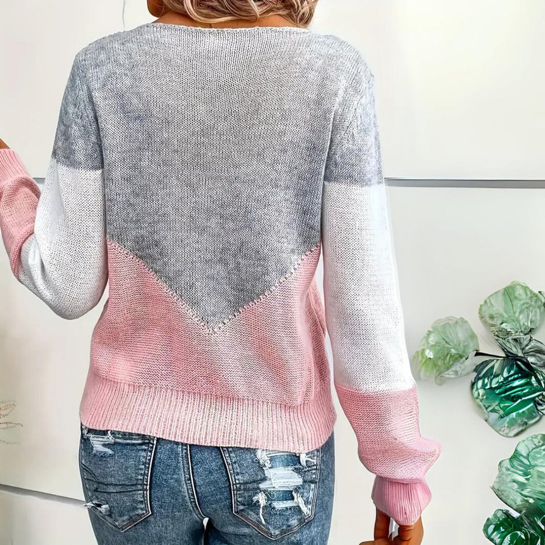 Women's Color Block Hollow-Out Relaxed-Fit Knit Pullover Sweater