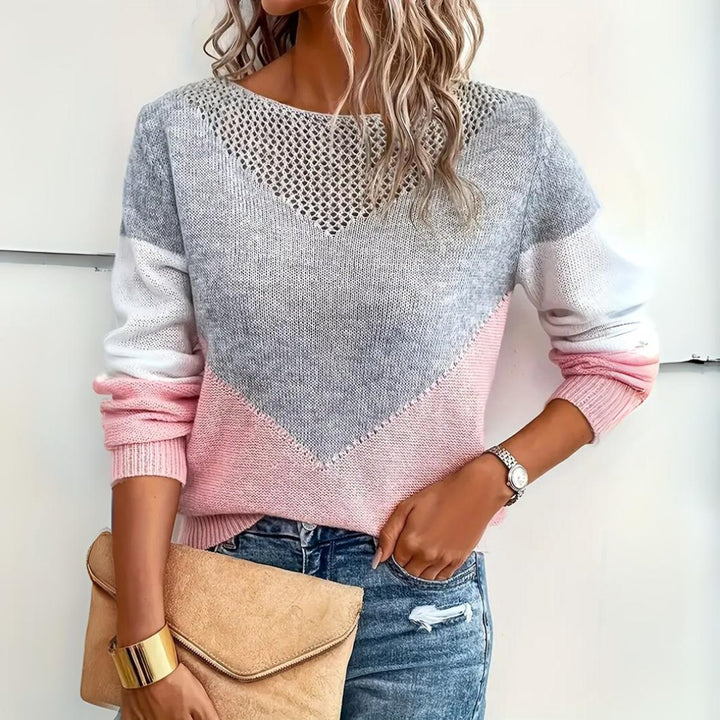 Women's Color Block Hollow-Out Relaxed-Fit Knit Pullover Sweater