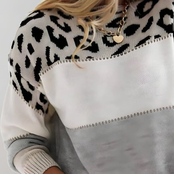 Women's Color-Block Leopard-Print Crewneck Knit Sweater
