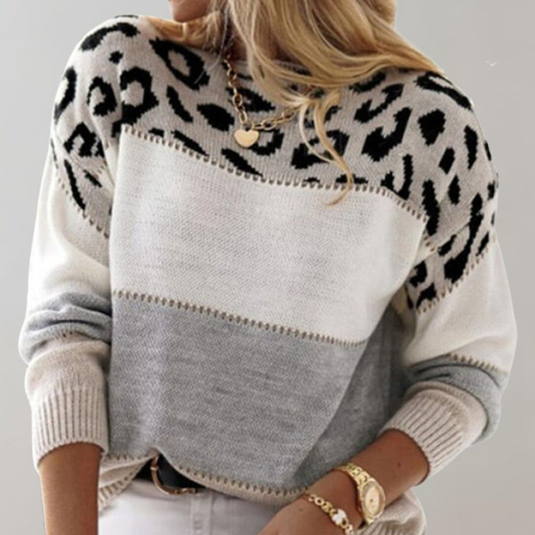 Women's Color-Block Leopard-Print Crewneck Knit Sweater