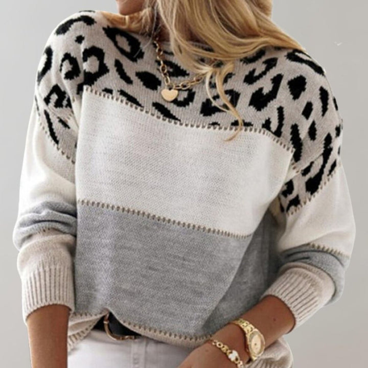 Women's Color-Block Leopard-Print Crewneck Knit Sweater