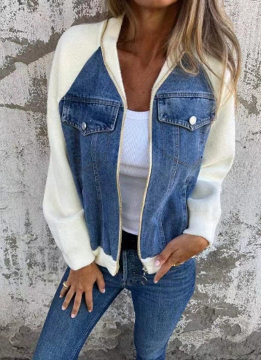 Women's Colorblock Contrast-Sleeve Button-Up Denim Jacket