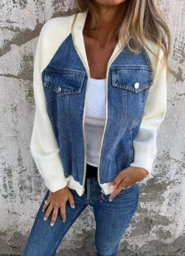 Women's Colorblock Contrast-Sleeve Button-Up Denim Jacket