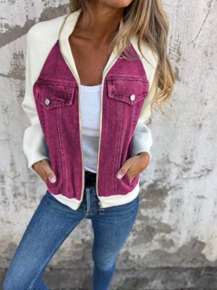 Women's Colorblock Contrast-Sleeve Button-Up Denim Jacket