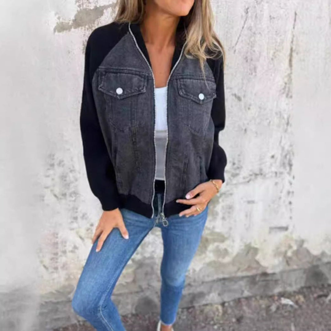 Women's Colorblock Contrast-Sleeve Button-Up Denim Jacket