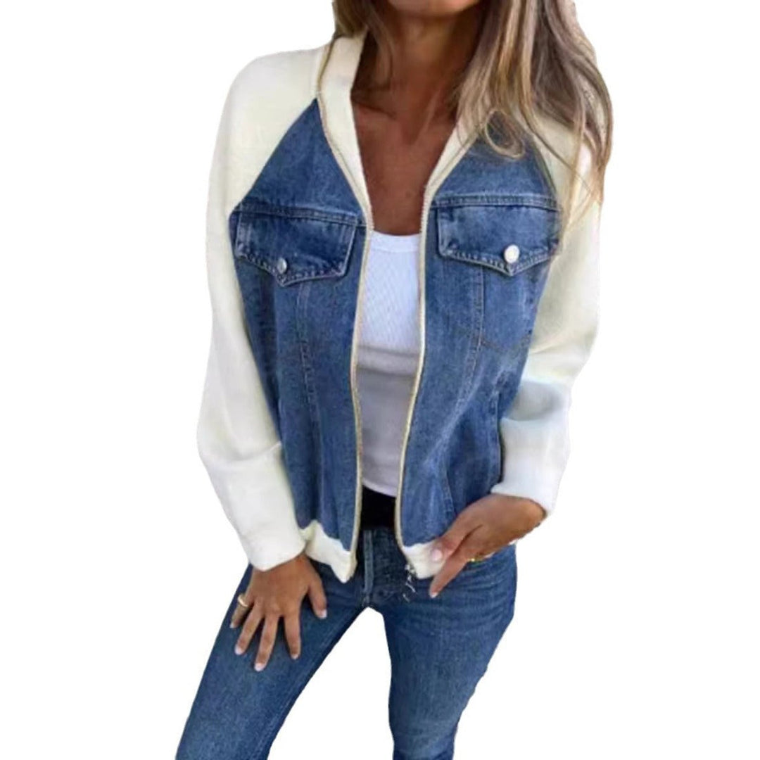 Women's Colorblock Contrast-Sleeve Button-Up Denim Jacket