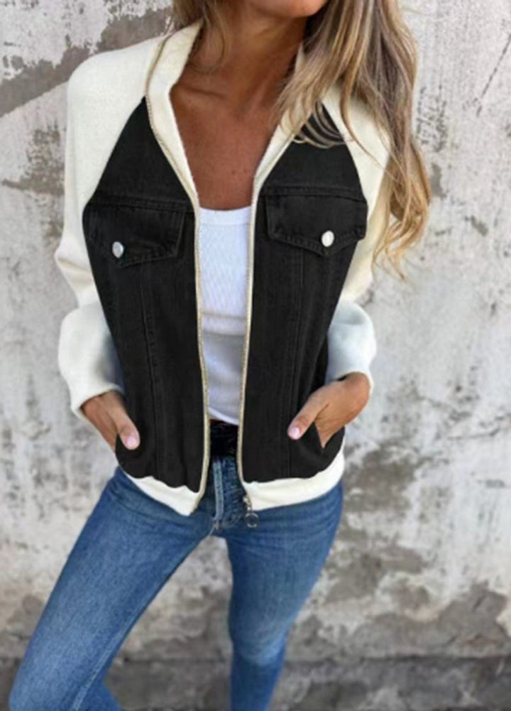 Women's Colorblock Contrast-Sleeve Button-Up Denim Jacket