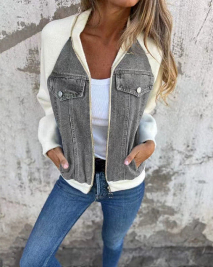 Women's Colorblock Contrast-Sleeve Button-Up Denim Jacket