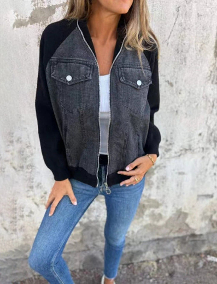 Women's Colorblock Contrast-Sleeve Button-Up Denim Jacket