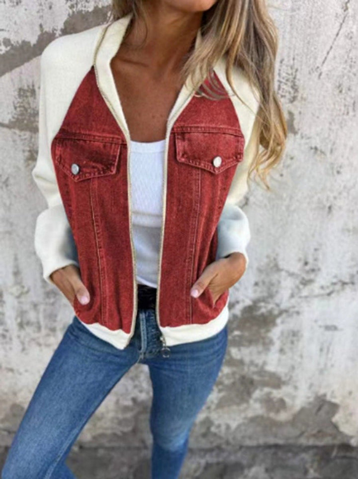 Women's Colorblock Contrast-Sleeve Button-Up Denim Jacket