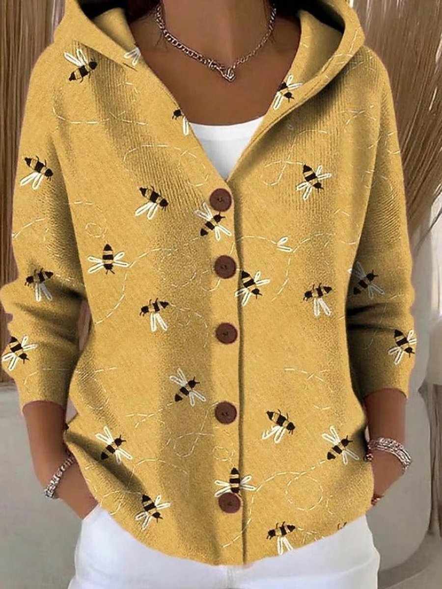 Women's Colorful Patchwork Button-Front Hooded Cardigan