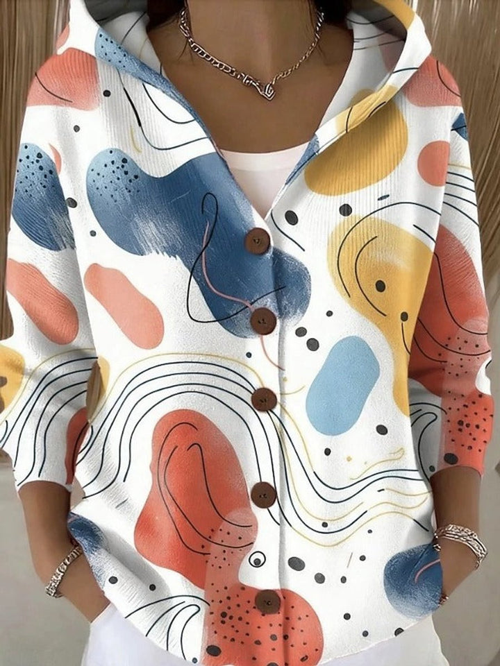 Women's Colorful Patchwork Button-Front Hooded Cardigan