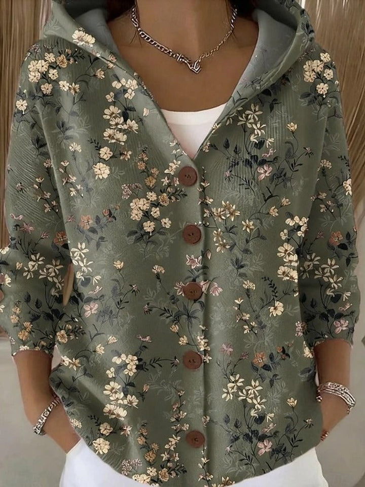 Women's Colorful Patchwork Button-Front Hooded Cardigan
