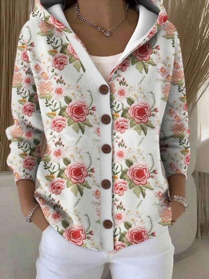 Women's Colorful Patchwork Button-Front Hooded Cardigan