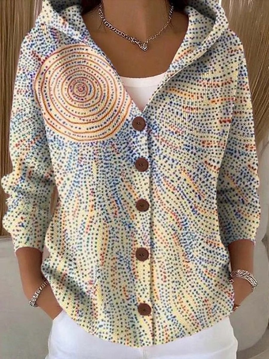 Women's Colorful Patchwork Button-Front Hooded Cardigan