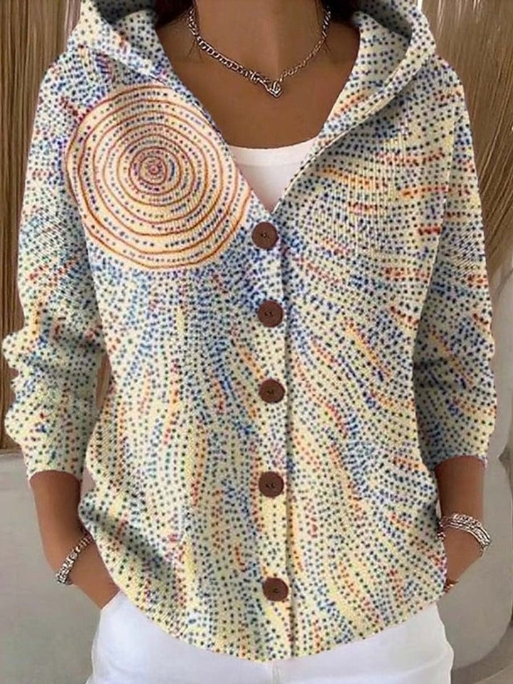 Women's Colorful Patchwork Button-Front Hooded Cardigan