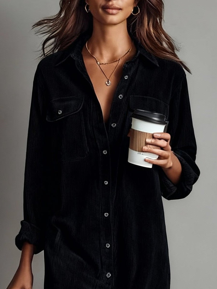 Women's Corduroy Button-Down Fall Wedding Guest Dress Midi