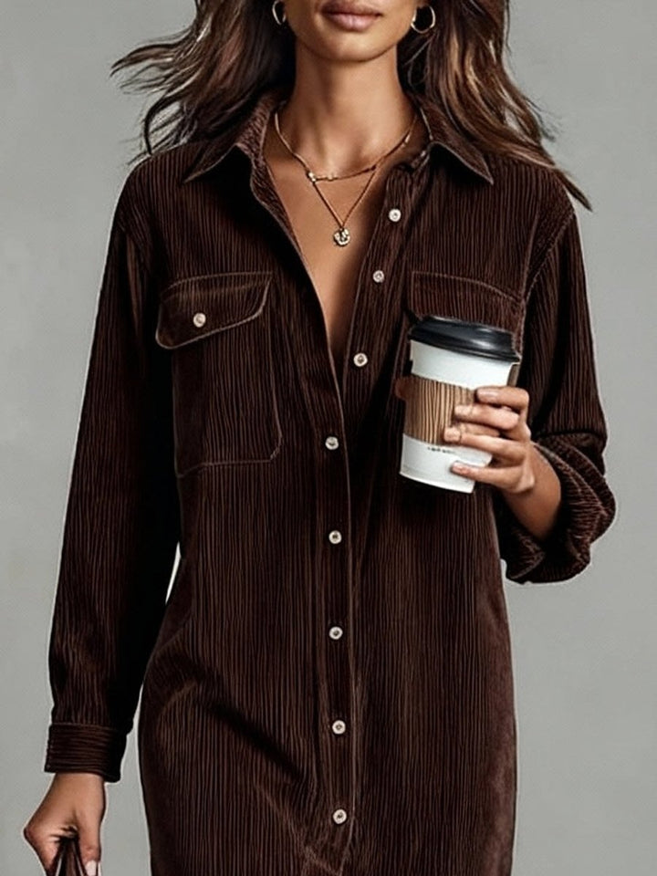 Women's Corduroy Button-Down Fall Wedding Guest Dress Midi