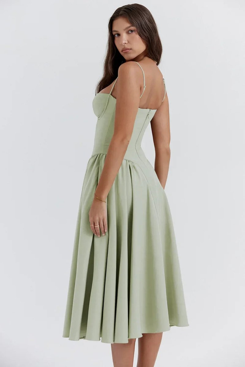 Women's Corset Bodice A-Line Fall Midi Dress Sleeveless