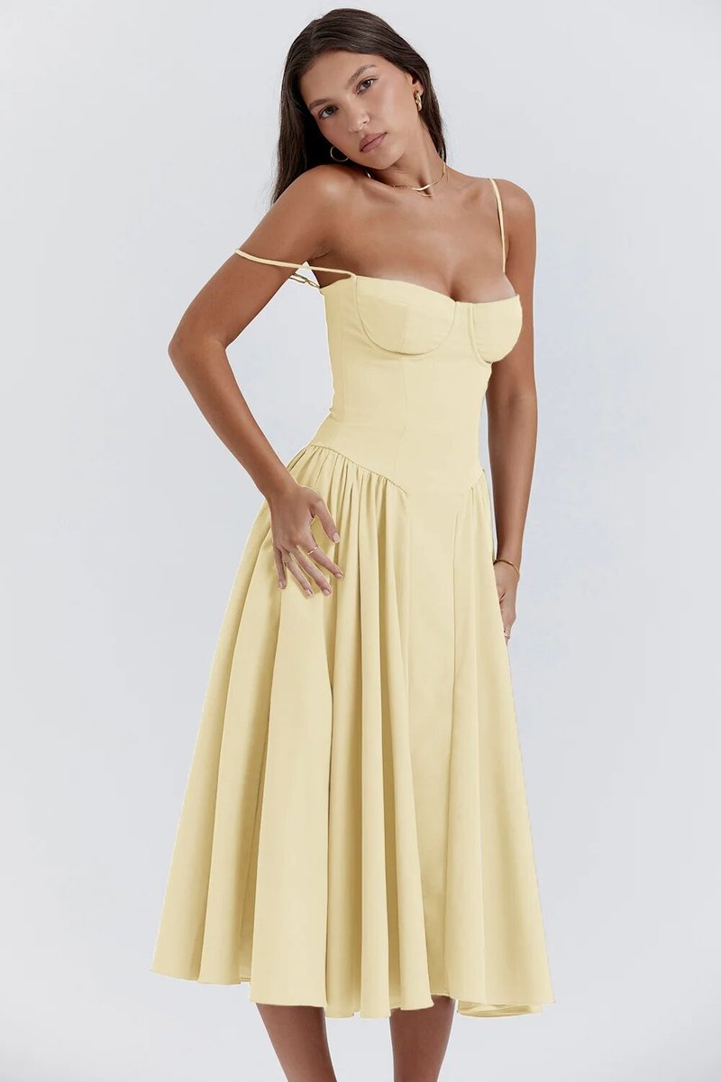 Women's Corset Bodice A-Line Fall Midi Dress Sleeveless