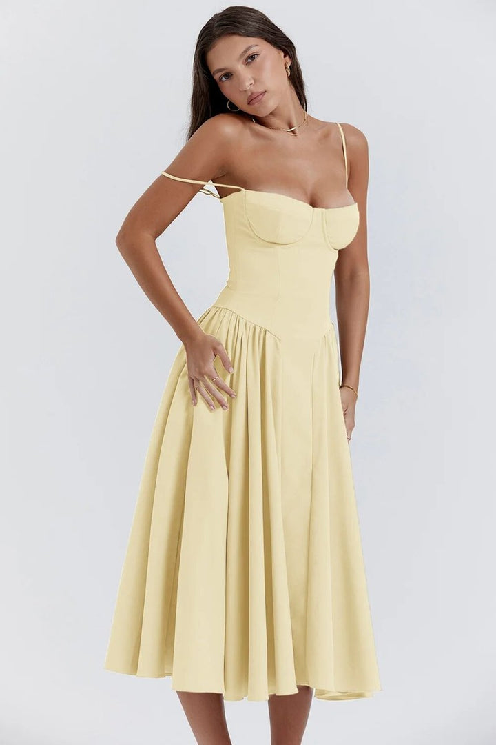 Women's Corset Bodice A-Line Fall Midi Dress Sleeveless