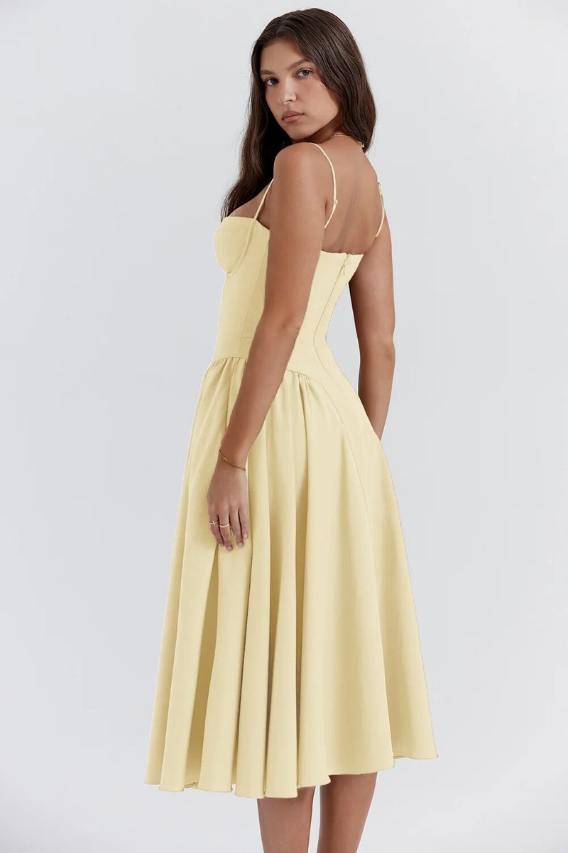 Women's Corset Bodice A-Line Fall Midi Dress Sleeveless