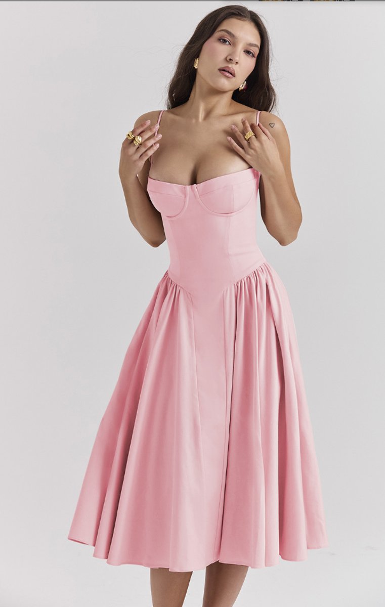 Women's Corset Bodice A-Line Fall Midi Dress Sleeveless
