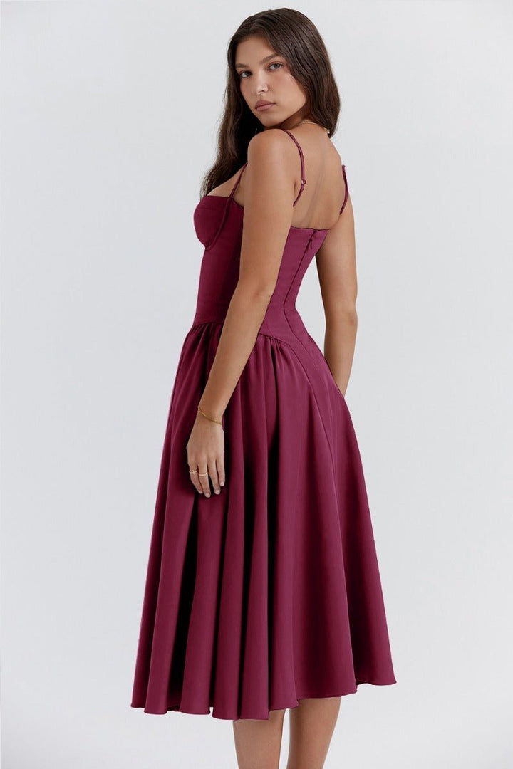 Women's Corset Bodice A-Line Fall Midi Dress Sleeveless