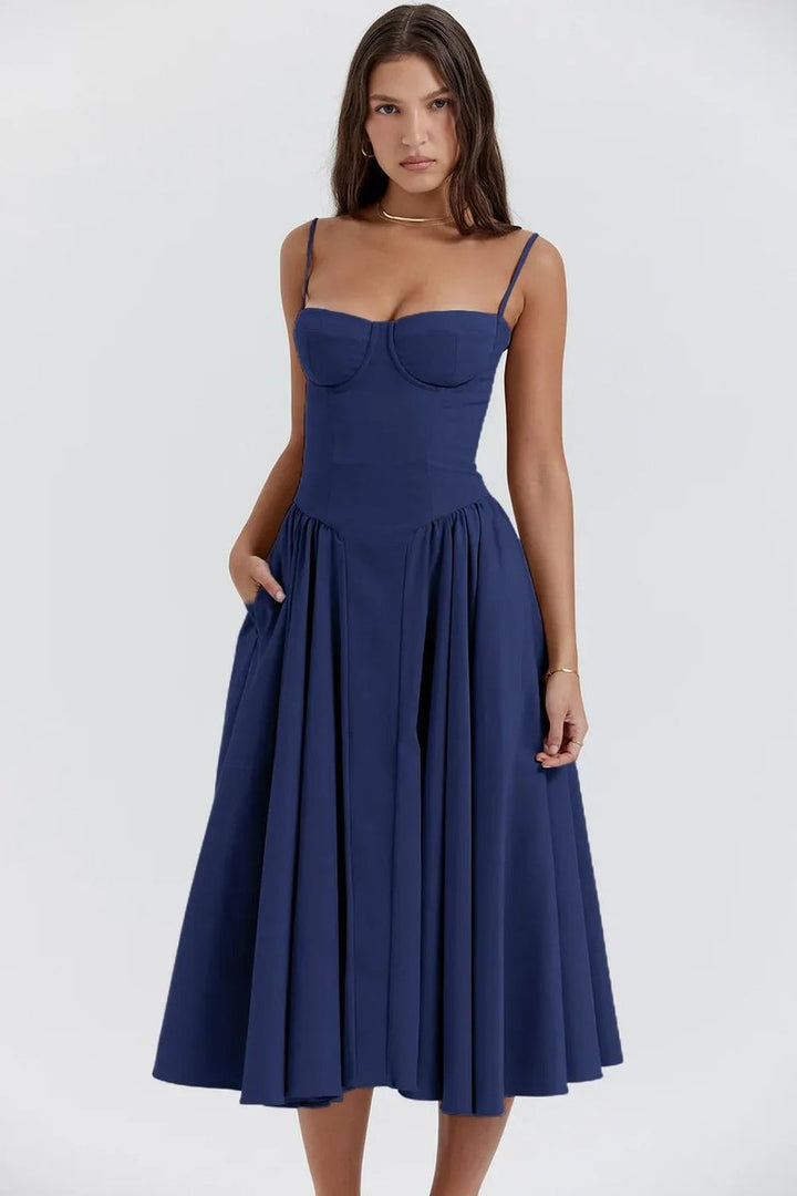 Women's Corset Bodice A-Line Fall Midi Dress Sleeveless